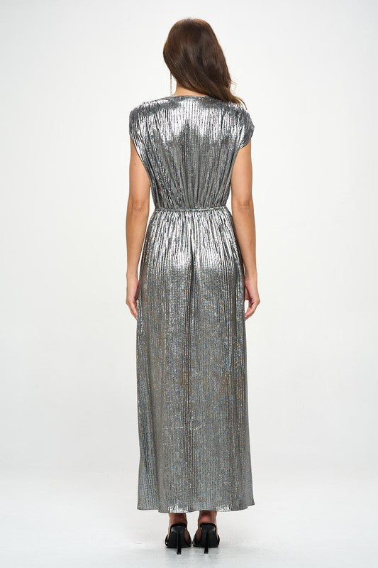 Sleeveless Metallic Maxi Dress-5